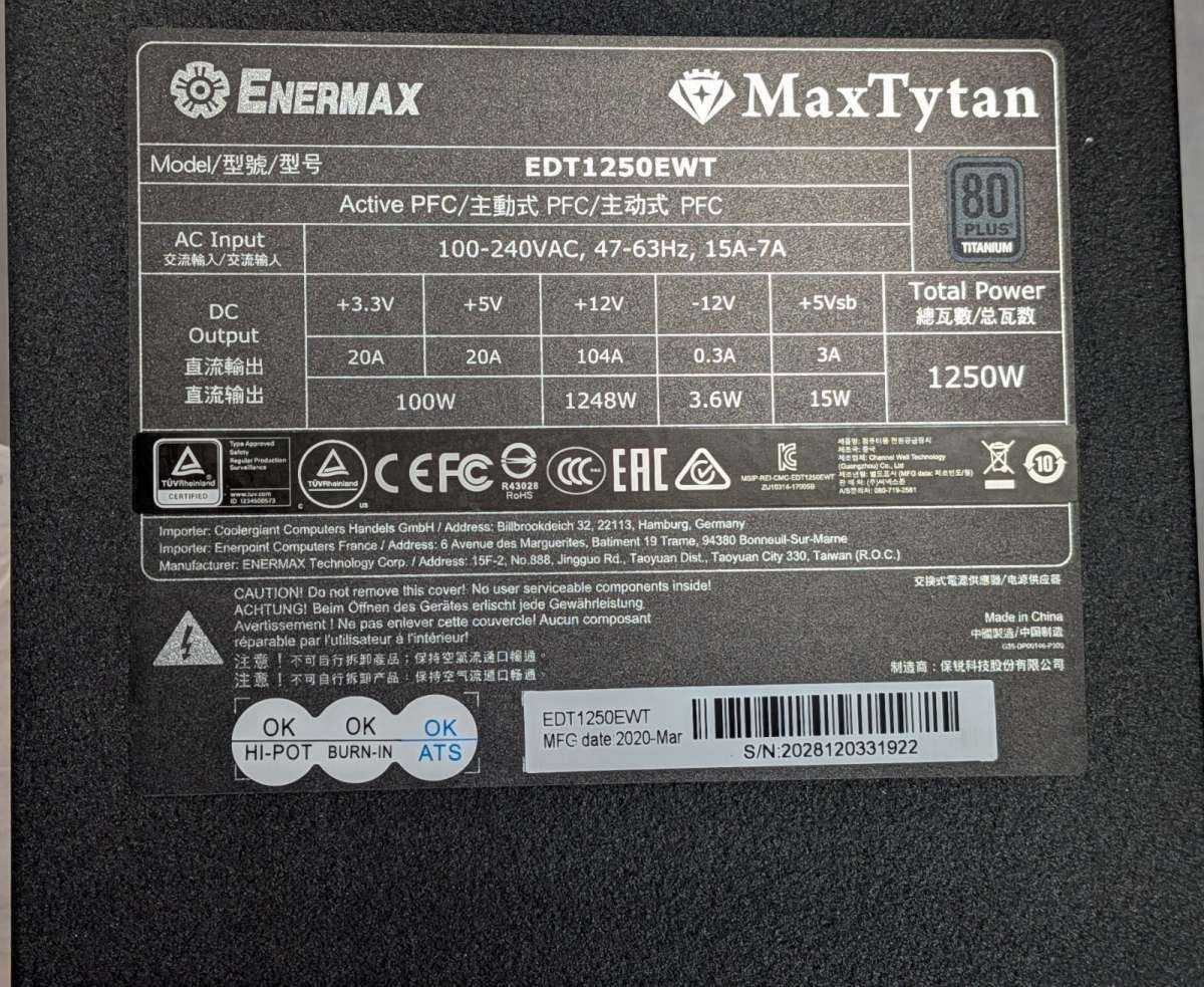 1250W Enermax power supply
